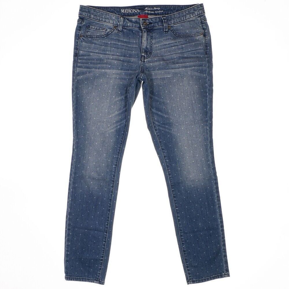 Merona Jeans Modern Skinny Size 12 Womens Low Waist Polka Dot Stretch 33 x 29